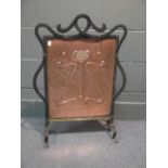 Art Nouveau copper and wrought iron fire screen, 78 x 54cm
