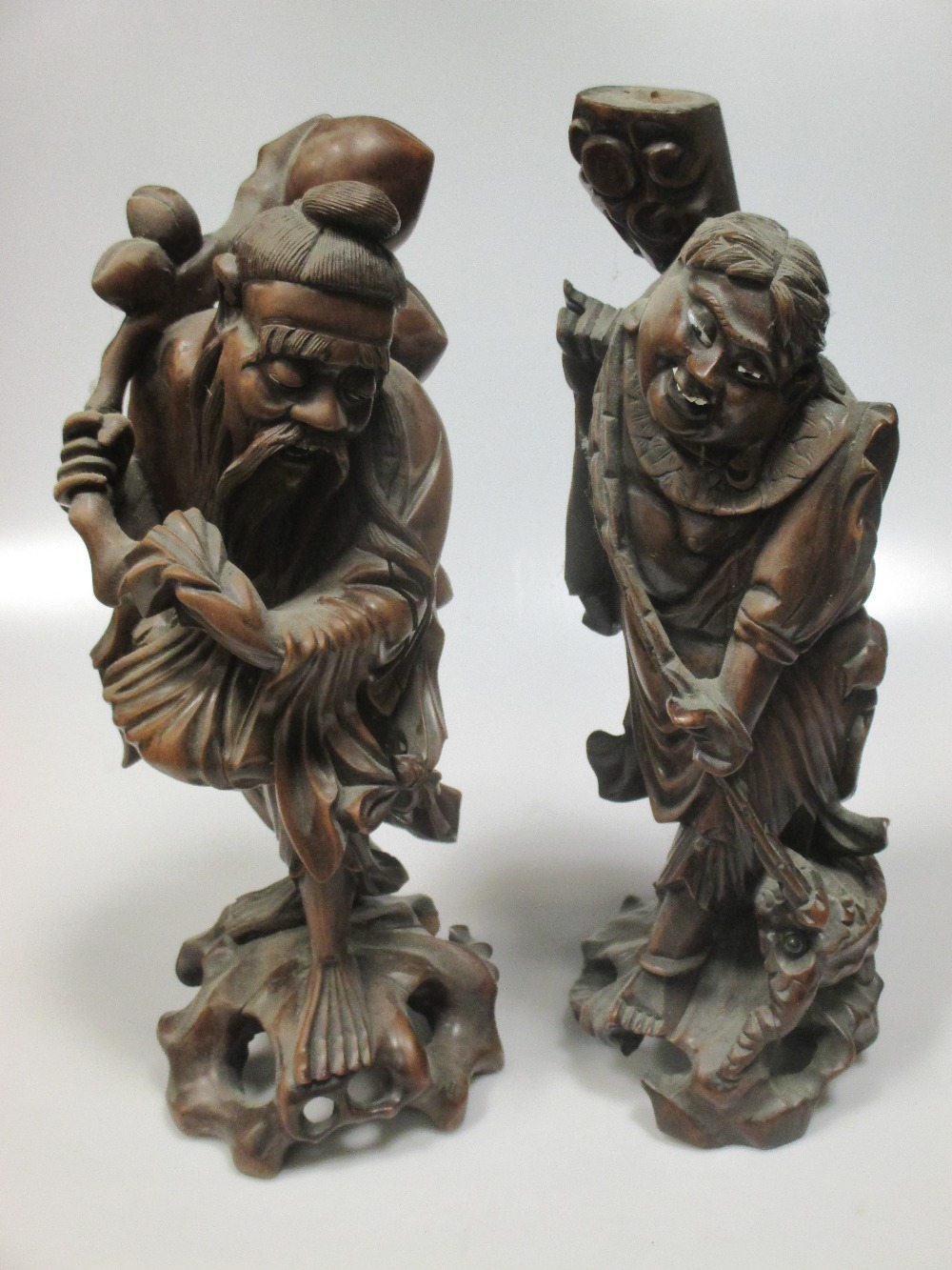 Chinese carved wood figures of The Immortals (6) - Image 2 of 4