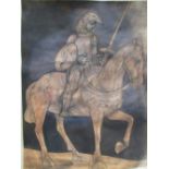 Peter Nuttall (Contemporary), knight on horseback, watercolour, signed, unframed, 64 x 49.5cm