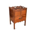 A George III mahogany night table, with galleried top, cupboard and drawer to the base, with brass