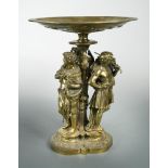 A 19th century gilt bronze figural tazza centrepiece, the circular dish supported by three