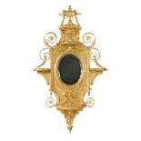 A pair of Victorian giltwood and gesso wall brackets, with neo-classical urn crestings and