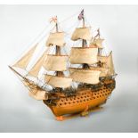 HMS Victory', a wooden model ship, with full rigging, mounted to a stand with brass plaque 75 x