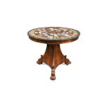 A 19th century mahogany and specimen marble centre table, the associated circular top with radiating