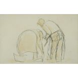 § Josef Herman, OBE, RA (Polish/British, 1911-2000) Harvesting Crops pencil and wash 11 x 17cm (4