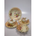 A pair of Royal Worcester blush ivory cups & saucers, a side plate & a small scalloped dish (6)