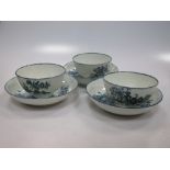 Three 18th Century Caughley blue and white tea saucers and bowls