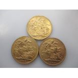 Three gold sovereigns, 1904, 1910 and 1913 (3)