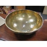 An Eastern engraved tray top, an Eastern bowl, and two 19th Century copper and brass warming pans (