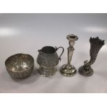 Three items of continental silver - a jug, a bowl and a vase 9.3ozt gross together with a loaded