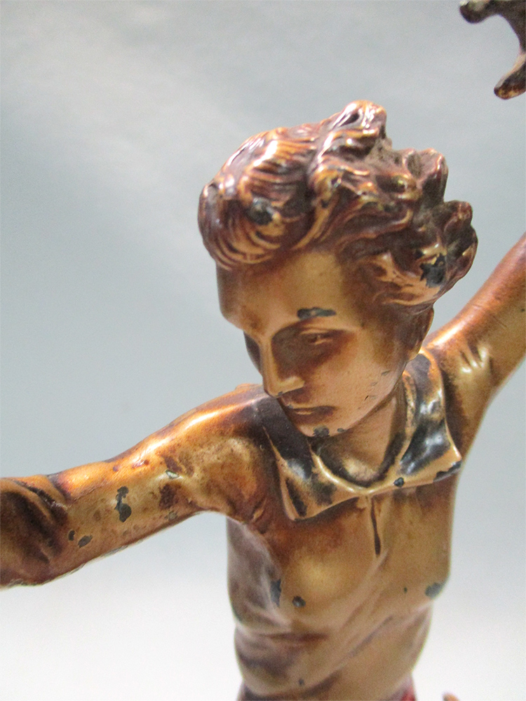 An Art Deco cold painted figure of a female fencer, standing en garde, mounted to an onyx plinth - Image 9 of 9