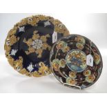 A 19th century Meissen blue ground and gilt dish; and a worn tin glazed brown and painted small dish
