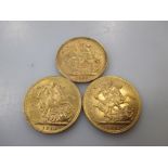 Three gold sovereigns, 1899, 1912 and 1914 (3)