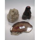 A collection of mineral and hardstone specimens, small enamelled boxes, two icons, napkin rings, etc