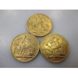 Three gold sovereigns, 1907, 1910 and 1912 (3)
