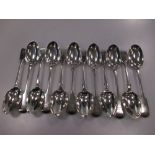 12 Victorian silver 'Fiddle' pattern dessert spoons, crested, 18ozt, (Property of the Honourable