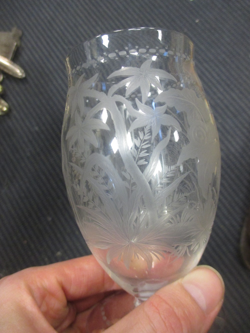 Various antique air-twist stem glasses, and a glass engraved with a giraffe and spiders web - Image 4 of 4