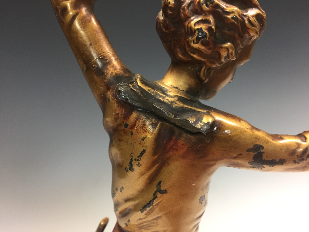 An Art Deco cold painted figure of a female fencer, standing en garde, mounted to an onyx plinth - Image 7 of 9