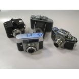 An Exacta Jhagee SLR camera with case, a G B Kershaw 1B, bellows camera, an Agfa Optima 1, SLR and