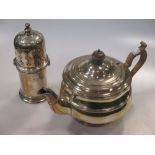A silver circular teapot, circa 1920s, by Mappin & Webb, with wooden handle (18ozt all in)