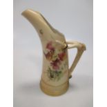 A Royal Worcester blush ivory jug with faux antler handle