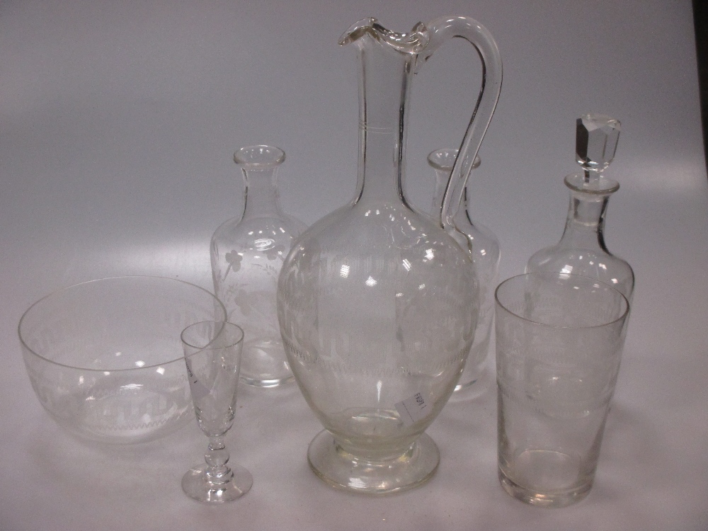 A collection of Victorian & late glassware including foliate ethel glasses & Greek key pattern