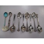 A set of 6 Norwegian (Bergen, Magnus Aase maker) 830 standard teaspoons, and sugar spoon, 2 others