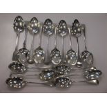 A collection of silver dessert and tablespoons, 34ozt.
