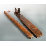 A Scandinavian birch mangling board and roller, probably early 19th century, the rectangular board