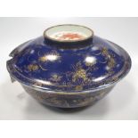 A Chinese blue ground rice dish and cover, gilt with foliage; a Limoges ashtray and a 'Casinos