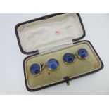 A pair of French 18ct gold and sapphire double ended cufflinks, each end with a near-round