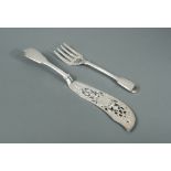 A pair of Victorian silver fish servers, by Elizabeth Eaton, London 1857, 'Fiddle and Thread'