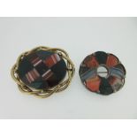 Two Scottish pebble mixed stone brooches, the first of oval outline designed as a saltire and set