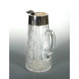 A Victorian cut glass lemonade jug with silver collar, by Plante & Co, Birmingham 1894, of