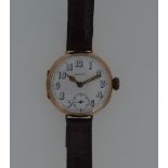 Rolex - A 9ct gold WW1 officer's 'Trench' wristwatch, circa 1916, the signed circular white dial,
