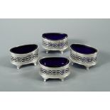 A set of four Victorian silver open salts, by Edward and Noble Haseler, London 1899, of boat