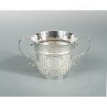 A George II silver two handled porringer, possibly by Peter Simon, London 1726, of traditional