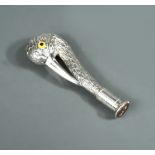 A Victorian silver novelty walking cane top, by Ebenezer Newman & Co, London 1895, modelled as a