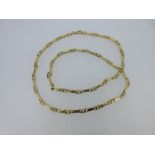 A 9ct gold fancy link chain, the chain with solid flat rectangular bar links separated by a single