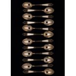 A set of twelve 20th century teaspoons, by Tiffany, of tapering reeded dognose pattern with