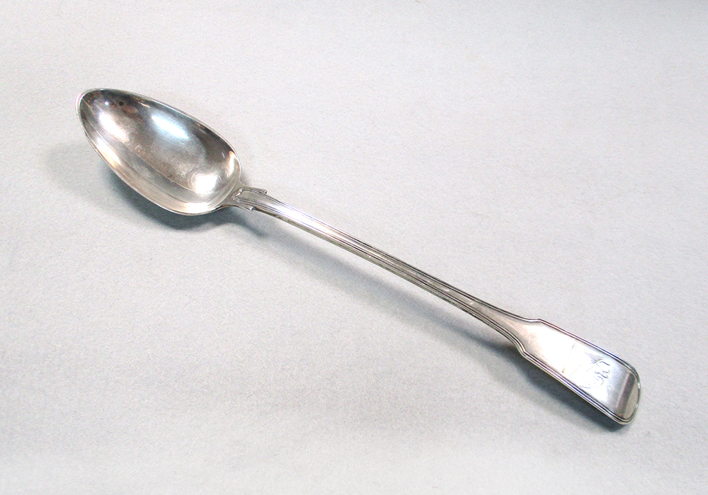 A George III heavy gauge silver basting spoon, by Richard Crossley, London 1802, 'Fiddle and Thread'