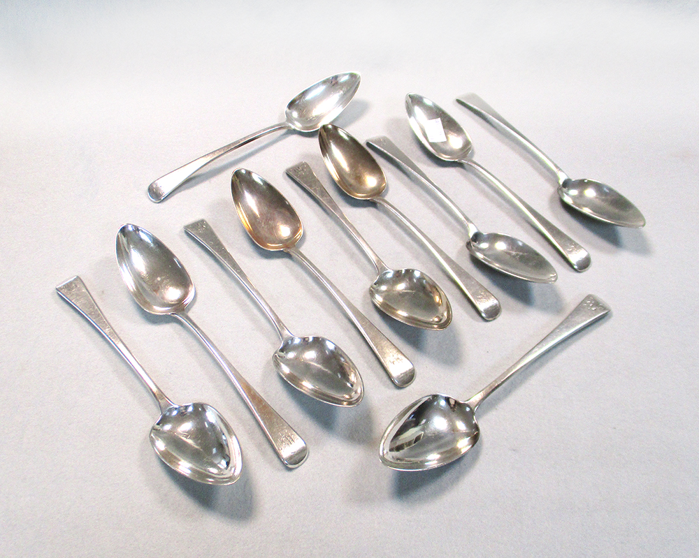 A set of eleven George III silver tablespoons, probably by William Eaton, London 1801, 'Old English'