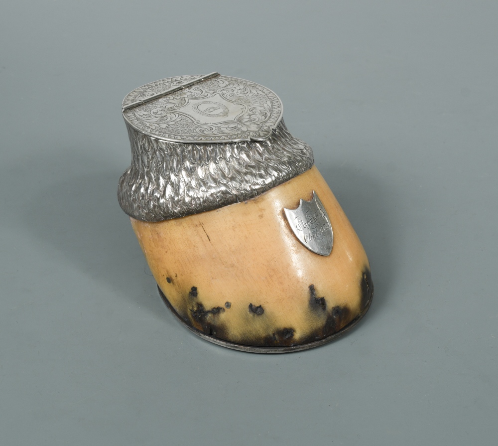 A Victorian silver mounted horse's hoof inkwell, by George Unite, Birmingham 1873, with fully marked