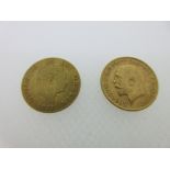 Two Georgian half sovereigns, the first, George III dated 1817 with shield back, the second,