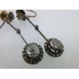 A pair of rose cut diamond earpendants made from parts of an antique necklace, the front of each