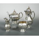 A Victorian silver four piece tea set, By John Angell II and George Angell, London 1843/44, the