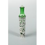 A late Victorian silver cased green glass scent bottle, by Arthur Willmore Pennington, Birmingham