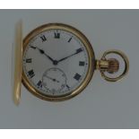 Rolex - A gold plated full hunter pocket watch, the unsigned white dial, 40mm diameter, with black