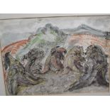 Vera Cunningham (British, 1897-1955) 'Stooks', watercolour and gouache, 28 x 58cm; attributed to