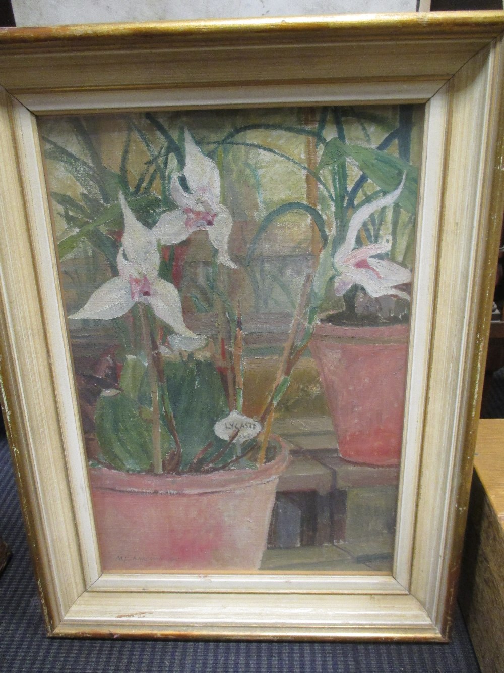 Madeleine Holtom (British, 1910-1976) 'Orchids', signed and dated '1947', oil, 39 x 26cm; Frank - Image 4 of 13